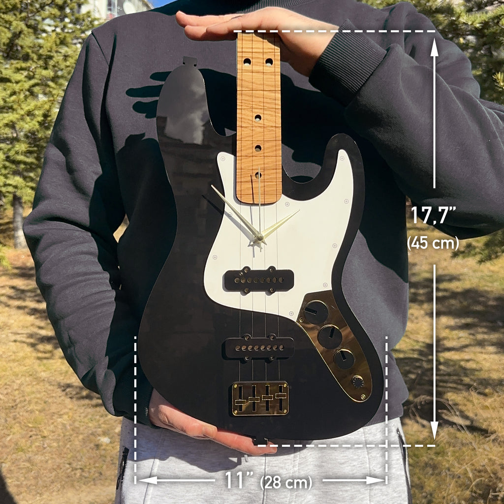 Bas Gitar Tasarımlı Siyah Duvar Saati