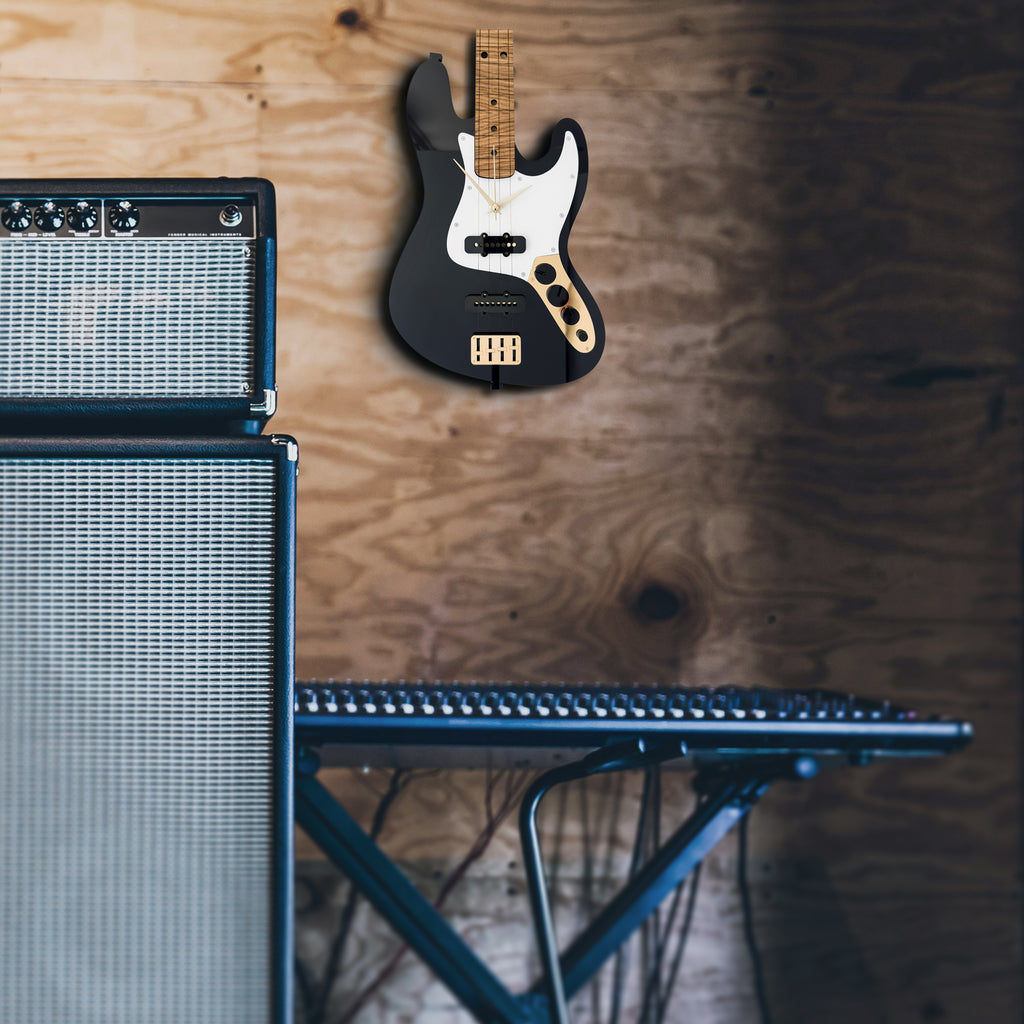 Bas Gitar Tasarımlı Siyah Duvar Saati