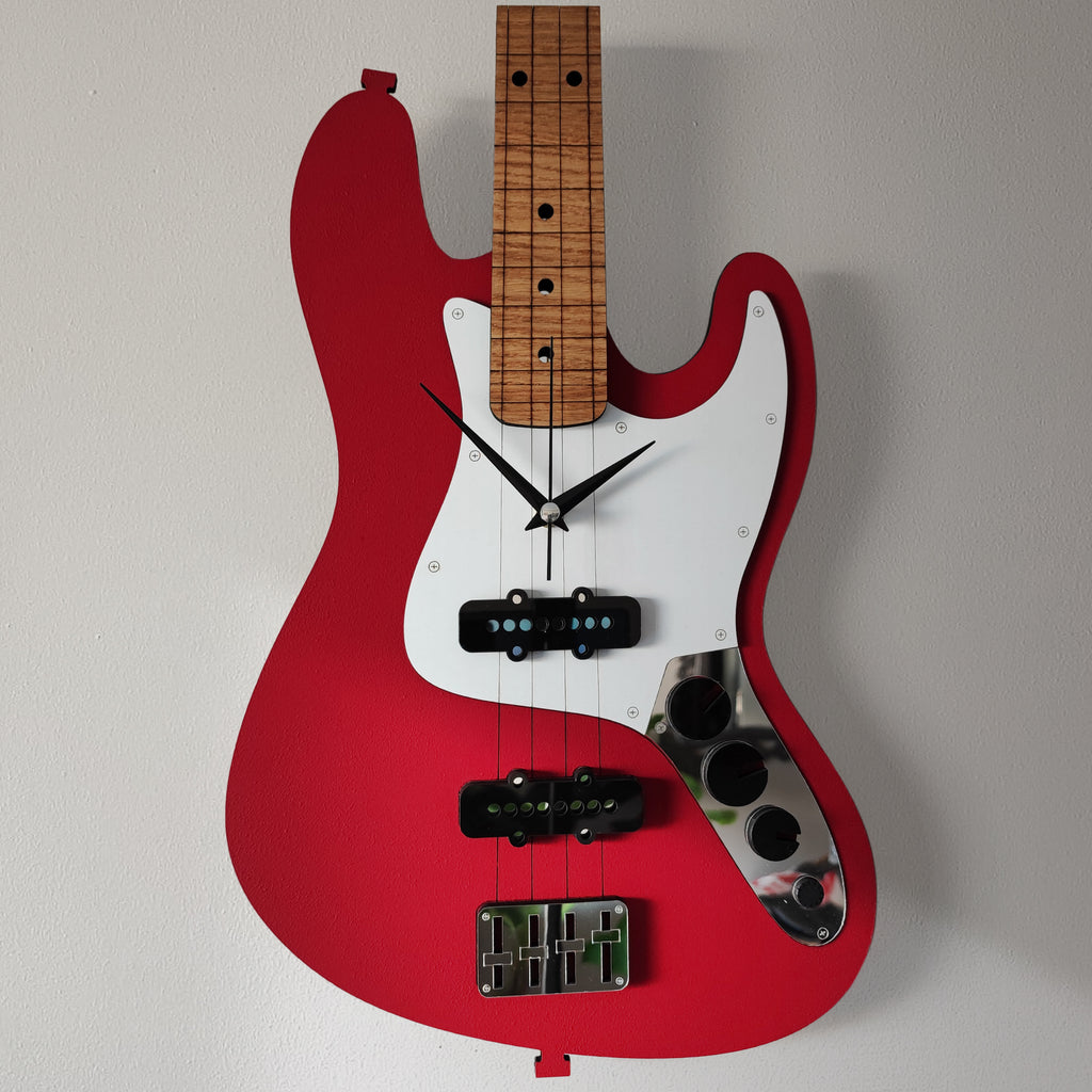 Kırmızı Bas Gitar Tasarımlı Duvar Saati