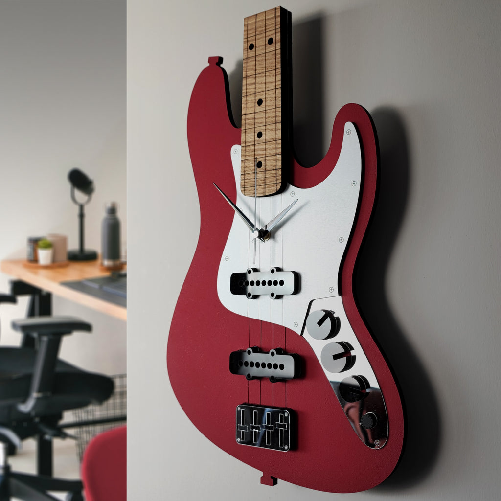 Kırmızı Bas Gitar Tasarımlı Duvar Saati
