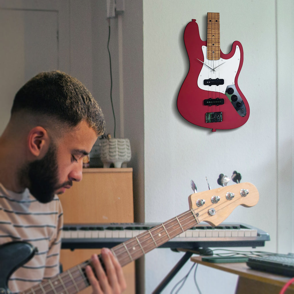 Kırmızı Bas Gitar Tasarımlı Duvar Saati